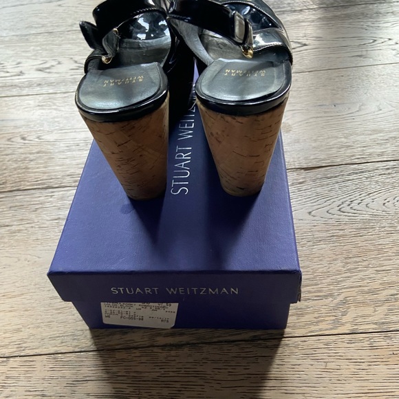 Stuart Weizman, black, patent leather wedge heels.